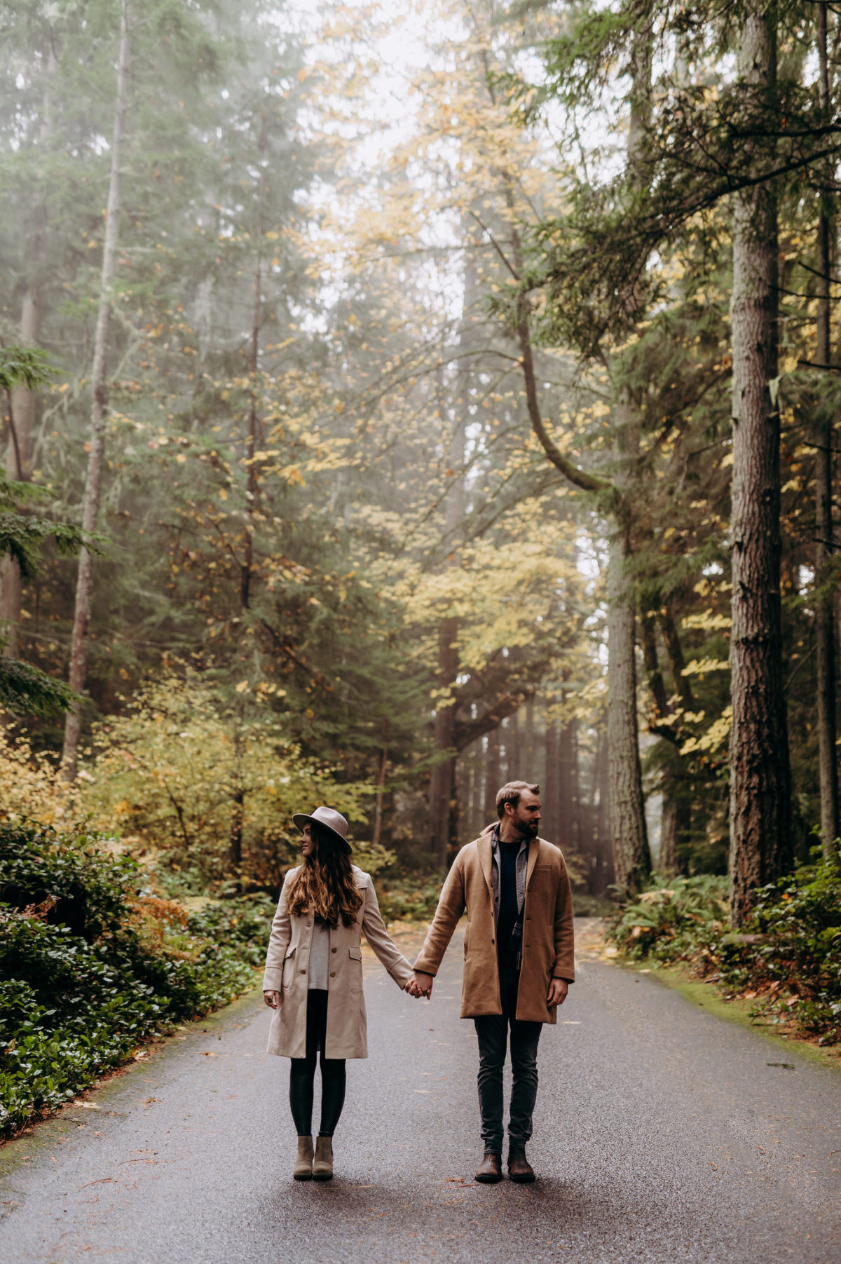 PNW engagement in Tacoma Couple in forest